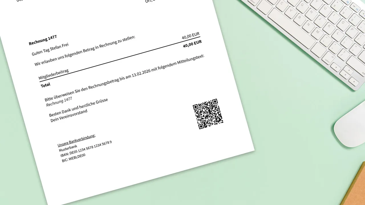 Rechnung für den Mitgliedsbeitrag mit GiroCode aus Webling